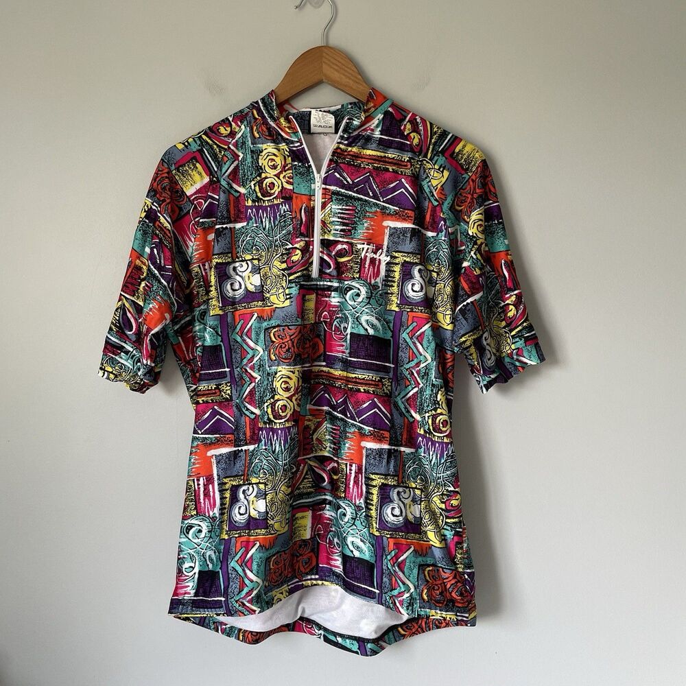 Tinley Vintage Cycling Bike Jersey Abstract Print Made In USA Unisex Size XL